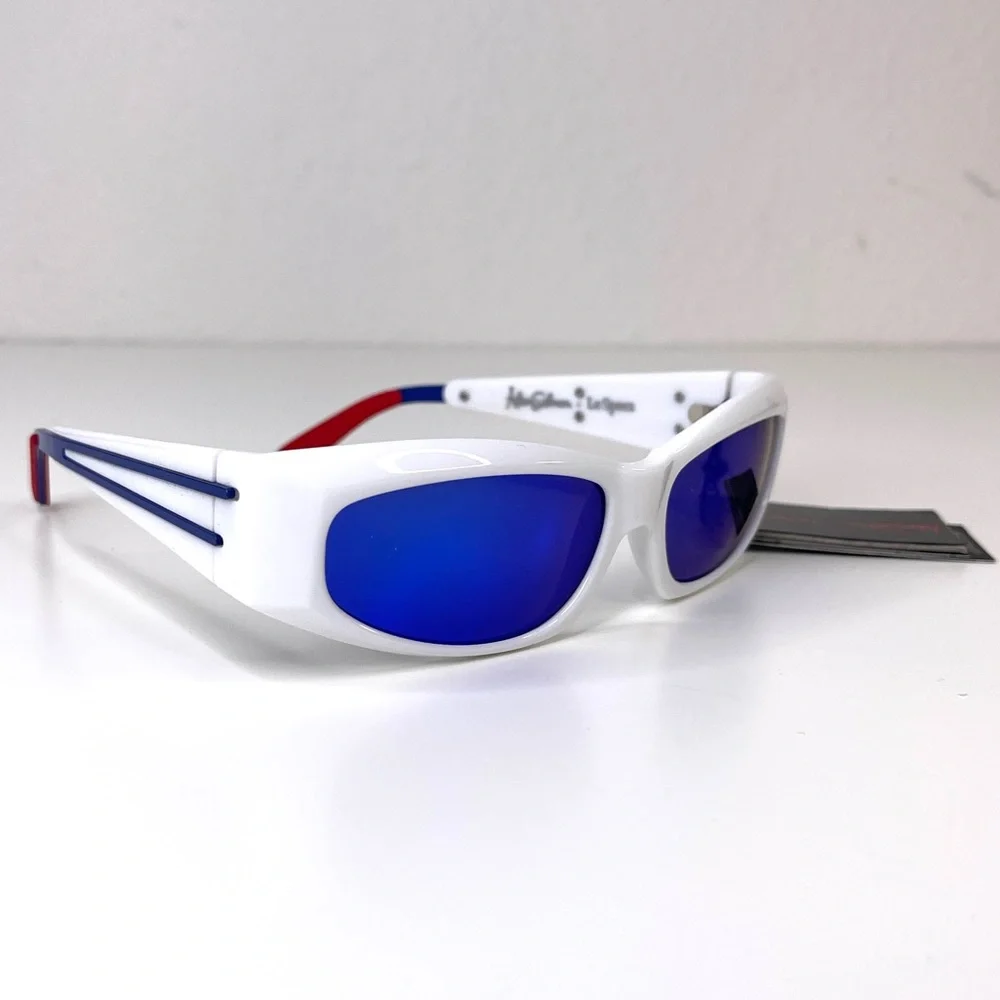 LE SPECS Adam Selman The Edge Sunglasses NEW White WIth Blue Mirror Lenses